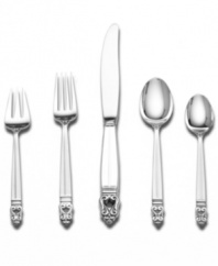 A regal addition to formal tables in lustrous sterling, the Royal Danish dinner place settings from Internationals Silver feature richly ornamented handles with an understated satin finish. With an oversized fork and knife.
