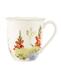 Garden party. The Floral Meadow Hydrangea mug brings eternal spring with a bouquet of green, blue and orange rooted in resilient everyday porcelain. A scalloped edge adds to the charm of the graceful mix-and-match Lenox collection. (Clearance)