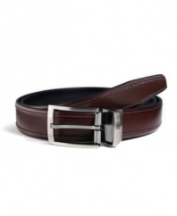 Upgrade your casual look with this leather reversible belt from Geoffrey Beene.
