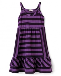 She love the flouncy double-tiered ruffle skirt and mish-mash stripe pattern of the Waldo dress from Little Ella.
