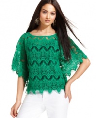 A pretty lace-knit design and eye-catching color makes this INC petite top an amazing find! Pair it with a cami and your favorite white jeans for a cool summer outfit.