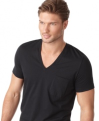 Keep you around-the-house style smart with this sharp v-neck t-shirt from Calvin Klein.
