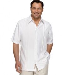 Classic casual style. With this short-sleeved shirt from Cubavera the only thing missing from your laid-back look is a cocktail with a plastic umbrella.