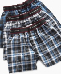Keep him cool and comfortable in these funky plaid boxers from Champion.