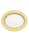 Serve your main dishes in the Twist Alea oval platter. The bright enamel colorblock design is a perfect contrast to the fine white china. Features a vivid band of color along the rim.