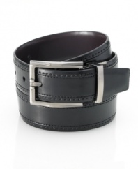 Polish off your office wardrobe with the soft touch and reversible versatility of this leather belt from Geoffrey Beene.