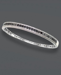 Slip a hint of luxury on your wrist with a twist of contrasting sparkle. This sweet bangle from Effy Collection combines round-cut black diamonds (1-3/4 ct. t.w.) and round-cut white diamonds (1/3 ct. t.w.) for an effortlessly chic design. Crafted in 14k white gold. Approximate diameter: 2 inches.