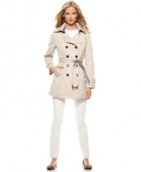 Contrast lining & trim adds a stylish pop of color to this MICHAEL Michael Kors trench coat -- a perfect spring topper rain or shine!