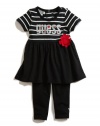 GUESS Kids Girls Striped Baby Doll Dress with Leggings, BLACK (12M)