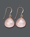 Blush tones create the ultimate look of femininity in Studio Silver's pretty drop earrings. Pear-cut rose quartz  (13 ct. t.w.) complements a trendy 18k rose gold over sterling silver setting. Approximate drop: 1 inch.