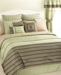 The new look of comfort. Dreamy hues, tailored stripes and an intricate jacquard come together to create a modern sanctuary of serenity in the Camden comforter set. From cozy sheeting and matching window treatments to detailed decorative pillows, this ensemble includes all that you need to give your decor a whole new attitude.