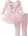 Blueberi Boulevard Baby-girls Infant Embroidered Ballerina Knit Set With Mesh Tutu Skirt, Pink, 12 Months