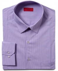 A sleek stripe in a pop of color is the most modern way to wear this Alfani dress shirt.