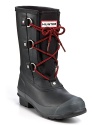 Rugged laces bind winter-perfect canvas and rubber on Hunter's bold, cold-weather boots.