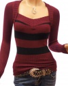 Patty Women Sexy Strips Bolero Style V Neck Knit Top Sweater