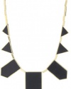 House of Harlow 1960 14k Yellow Gold-Plated Black Leather Station Necklace 18 inches plus 2 inch extender