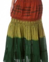 3-Tone Tie Dye Lace Accent Gypsy / Bohemian Full / Maxi / Long Broomstick Cotton Skirt