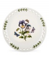 Plant this pierced accent plate alongside other classic pieces from Portmeirion's Botanic Garden dinnerware collection for added charm. Pretty pansies bloom and entice colorful butterflies on white porcelain with a triple-leaf border.