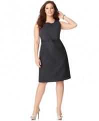 Look pretty and professional with Tahari Woman's sleeveless plus size sheath dress, accented by crafted applique.