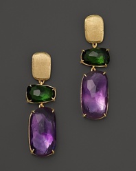 Exclusively at Bloomingdale's, drop earrings in hand-engraved 18K yellow gold with green tourmaline and amethyst from Marco Bicego.