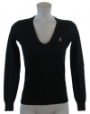 Ralph Lauren Sport Womens Pima Cotton V-Neck Polo Pony Logo Sweater