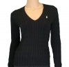 Polo Ralph Lauren Women's Cable Knit V-neck Black Sweater