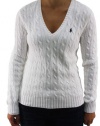 Polo Ralph Lauren Women's Small Pony V-Neck Long Sleeve Knit White Sweater