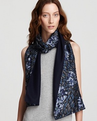 Magnificently moody in rich shades of blue, this Burberry Prorsum floral scarf will finish off denim and dresses with equal ease.
