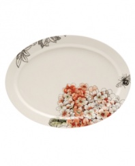 Full of life, this Hydrangea oval platter charms with watercolor garden scenes on a contemporary white ground. Mix and match with the rest of the Edie Rose by Rachel Bilson dinnerware collection for an impressively put-together table.
