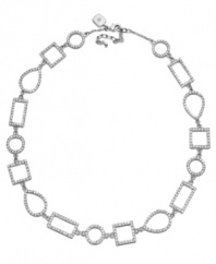 Geometric grandeur. Comprised of open shapes (including circles, teardrops, rectangles and squares), Lauren Ralph Lauren's Social Manor necklace will add distinctive style to your wardrobe. Crafted in silver tone mixed metal and adorned with glittering crystals and glass accents, it includes a lobster claw closure. Approximate length: 18 inches + 2-inch extender.