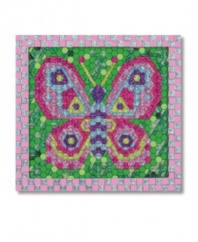 Watch your child's face fill with delight as the intricate design emerges on this beautiful butterfly mosaic-by-number craft. With over 600 glittering sticker tiles, there are even enough to decorate the wooden frame.