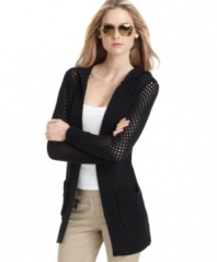 In a sheer open-stitch knit, this MICHAEL Michael Kors cardigan is perfect for covering up on breezy spring days!