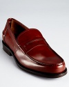A distinguished loafer in soft Italian leather offers classic refinement and polish to your handsome dressed-up wardrobe.