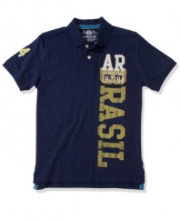 This football-inspired polo shirt from American Rag refreshes a traditional look with a little South American style.