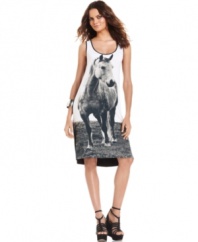 Equestrian goes edgy with this black & white horse-print Kensie dress -- pair it with fierce footwear to complete the look!