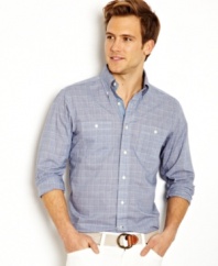 Play up pattern this season with the preppy style of this window pane plaid shirt from Nautica.