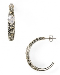 Shape meets sparkle. Accessorize your way to cool with this pair of crystal-decked hoop earrings from Aqua.