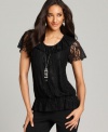 Alluring lace puts an elegant touch on Style&co.'s flattering (and comfortable!) peplum blouse!