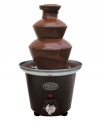 The life of the party! Break out this mini chocolate fondue fountain whenever you want to guarantee a good time. Simply add melted chocolate and let guests dip their favorite treats into the two tiers of indulgent chocolate. Holding over 2 pounds of chocolate and coming with 4 fondue forks, this fountain takes your party to the next level. 3-month warranty. Model CFF-965.