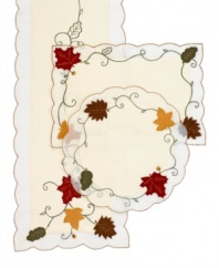 Out of the woods. Sterling Forest placemats combine applique leaves with a soft suede feel and elaborately stitched vines in autumnal hues. Scalloped edges and sheer detail give the set of four an effortless grace. (Clearance)