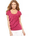 AGB takes the tee to fashionable new heights with tiers of diagonal ruffles for a softly-draped, feminine look.