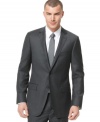 The perfect jacket. This DKNY slim-fit charcoal style gives your torso the shape it needs for a clean, streamlined look.