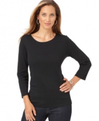 J Jones New York's three-quarter sleeve top is a must-have basic for casual style.