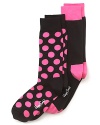 This 2-pack features color contrast two ways-solid and polka dot; from Happy Socks.