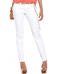 Rock Baby Phat's chain belted skinny jeans with a color-rich top for a warm-weather look that emits heat!