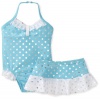 Baby Bunz Girls Infant Foil Dot Swimsuit With Skirt, Aqua, 24 Months