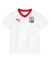 Is he a team player? The England tee from PUMA brings classic sporty style with choice accents, like the banded v neckline and country crest patch at the chest.