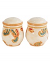 A fresh twist on a familiar pattern, Carissa Paisley salt and pepper shakers by Fitz and Floyd mix colorful paisleys with sculpted rope in casual earthenware.
