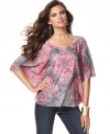 Flowing sleeves and an artistic burnout print make INC's top casual, cute and easy to wear!