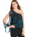 Rampage's one-shoulder top has a relaxed fit that looks adorable with skinny jeggings and open-toe booties!